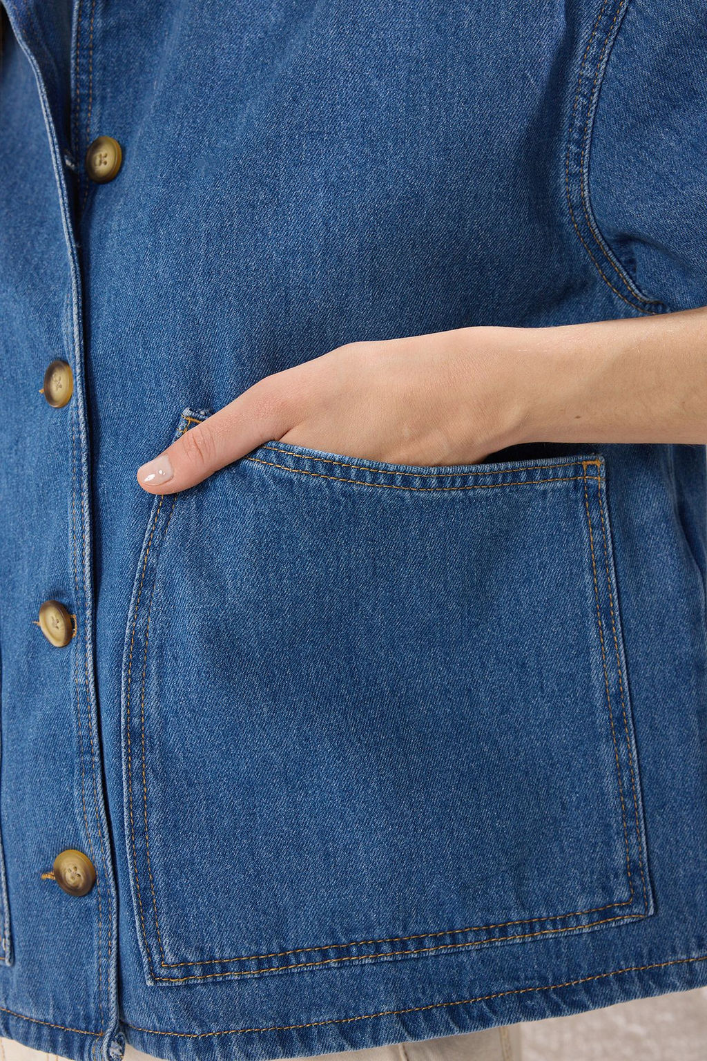 Mavi Cep Detayl? Gomlek Yaka Oversize Denim Ceket TWOSS25CE00050