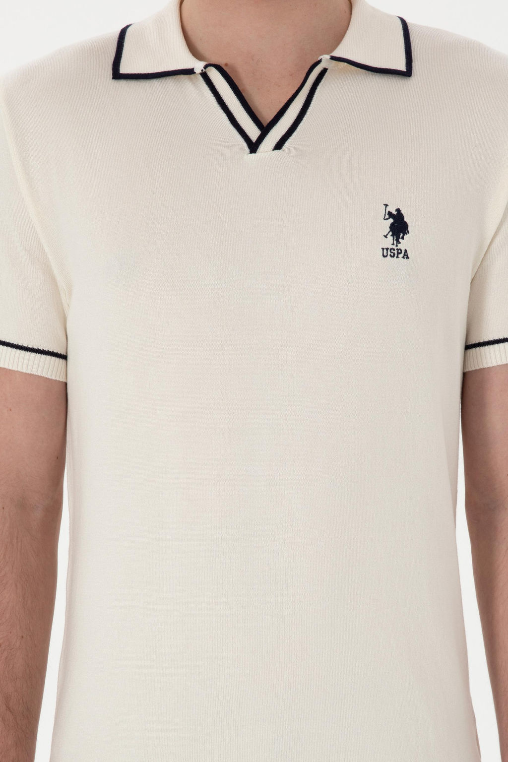 Erkek Slim Fit Polo Yaka Krem Triko Ti__rt
