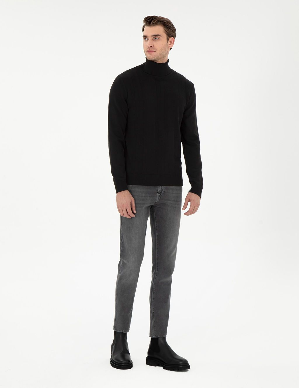 Siyah Slim Fit Bal_k__ Yaka Triko Kazak - Pierre cardin фото 4