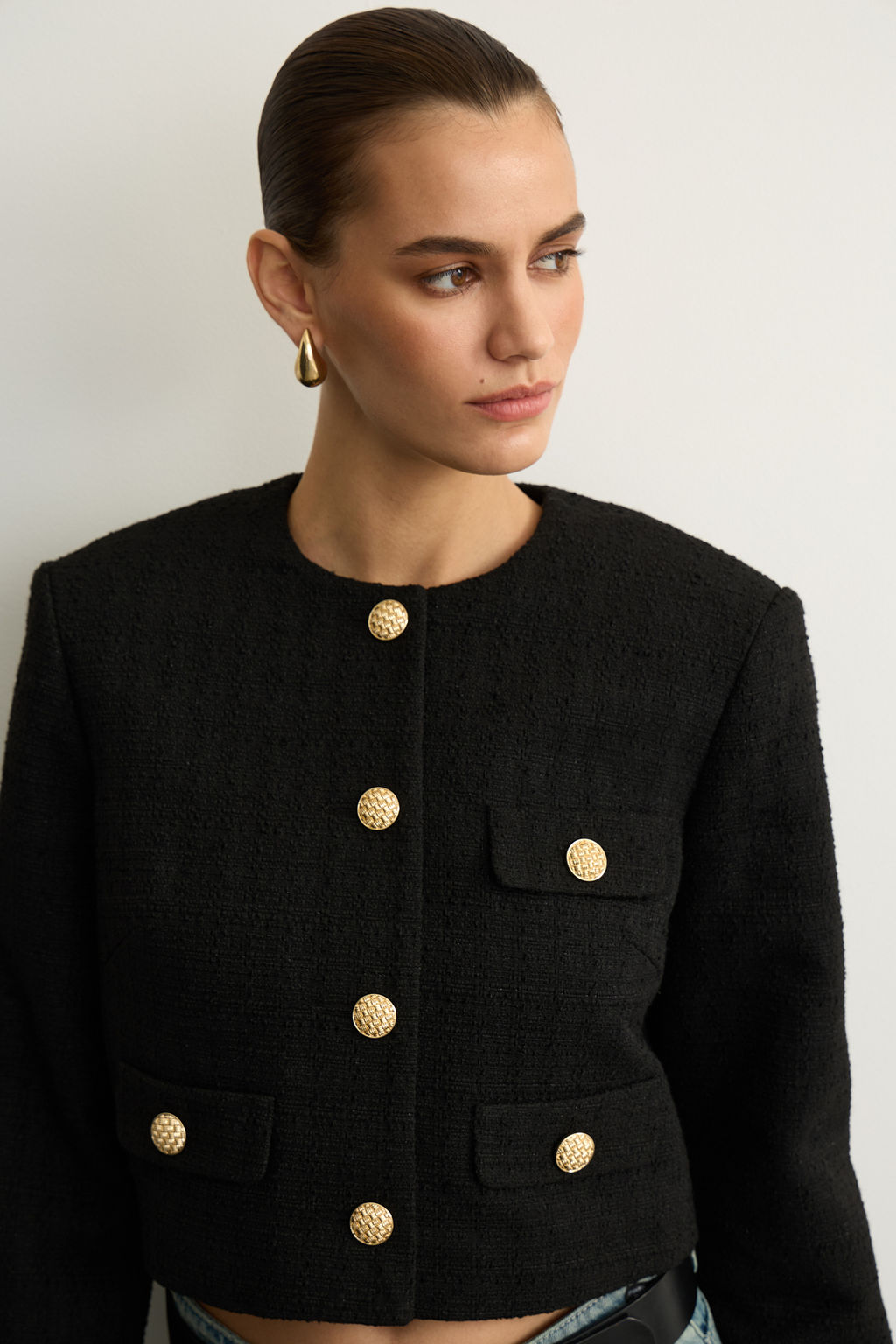 Жакет укороченный из твида с клапанами - Mollis фото 3