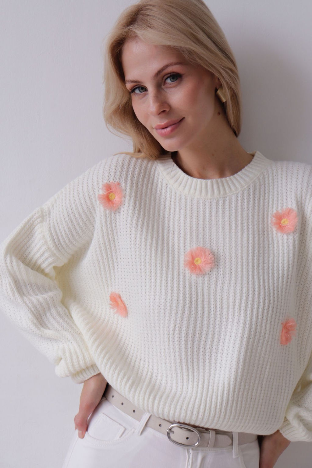 9837 Джемпер белый с цветами - Martichelli фото 5