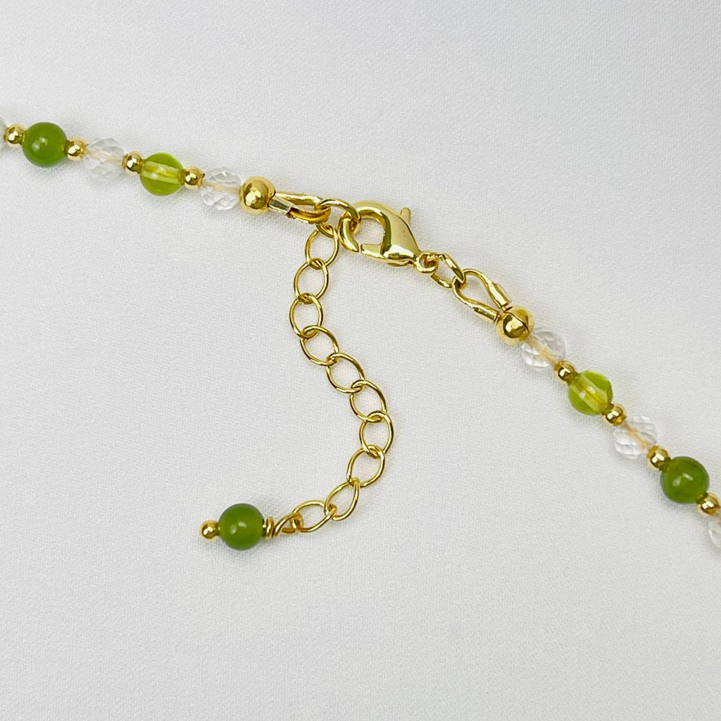 Колье для "Девы" из Хризолита,Нефрита и Горного Хрусталя 38 см +