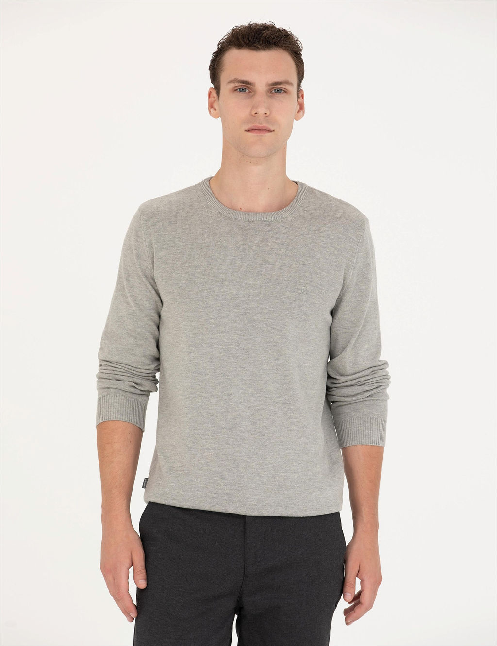 A__k Gri Melanj Slim Fit Bisiklet Yaka Basic Triko Kazak - Pierre cardin фото 3