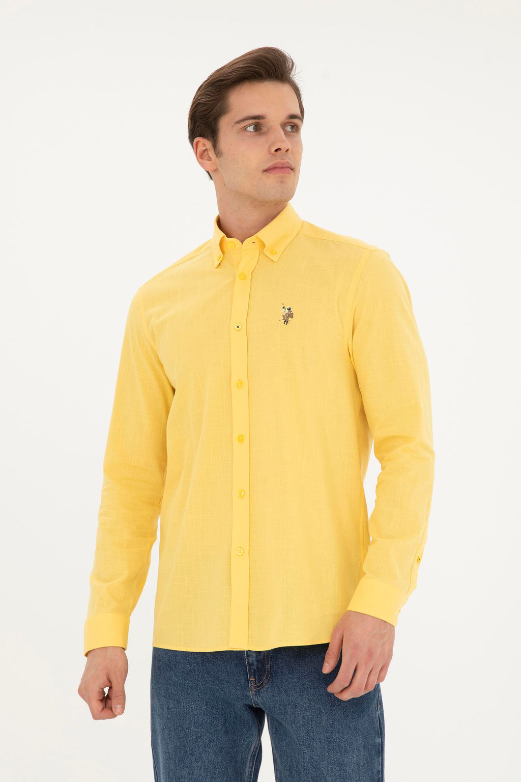 Мужская желтая базовая рубашка с длинным рукавом - U.s. polo assn фото 3