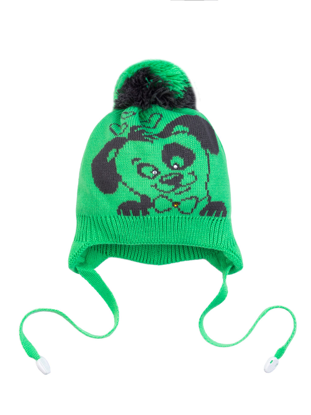 Шапка вязаная детская зеленая  "Собачка "
