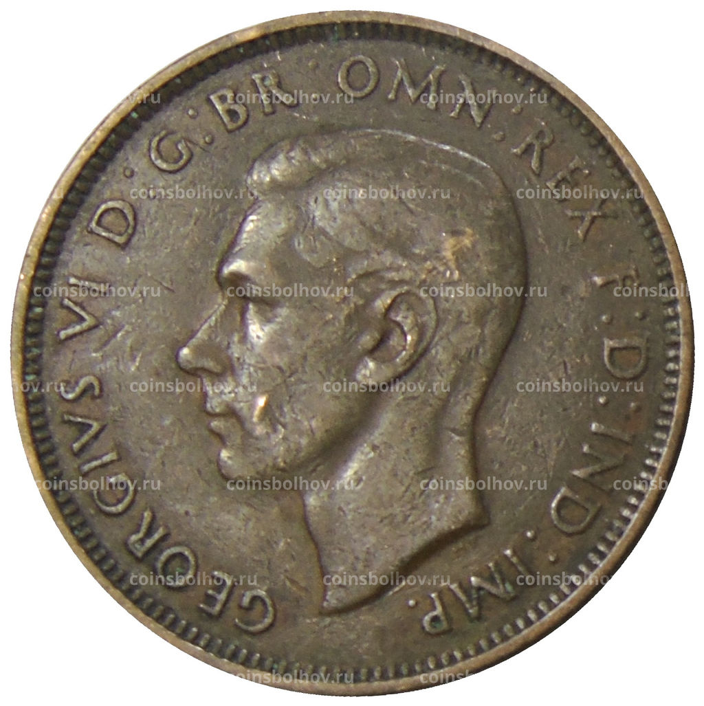 Монета 1/2 пенни 1938 года Австралия