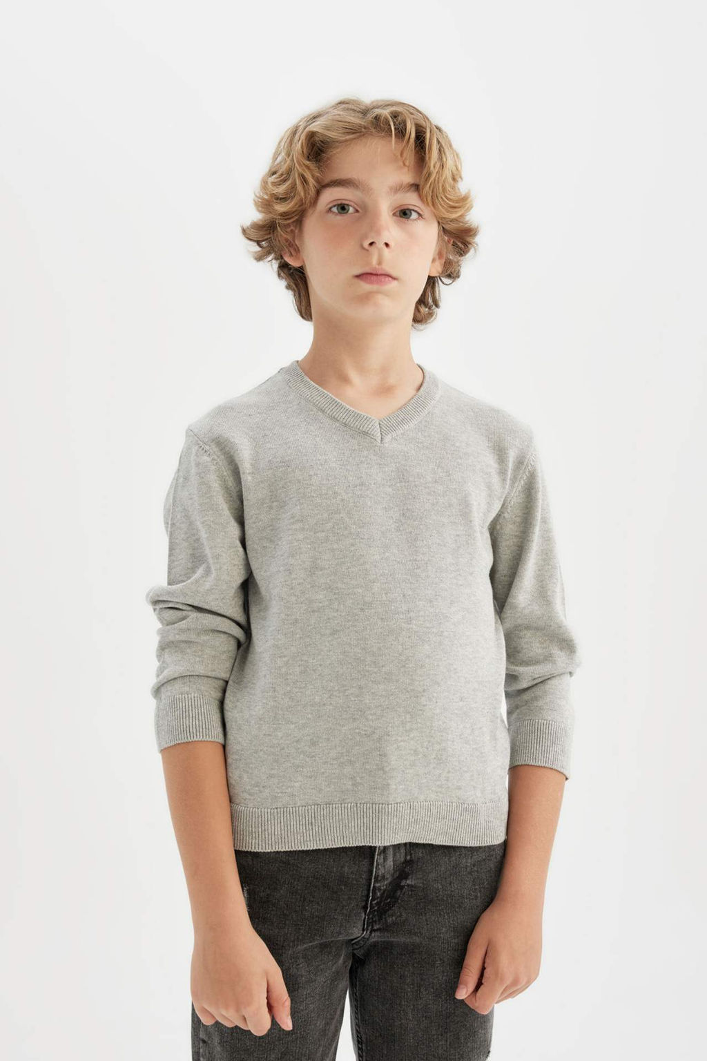 Erkek Cocuk Lacivert V Yaka Basic Duz Triko Okul Kazag? - Defacto фото 2