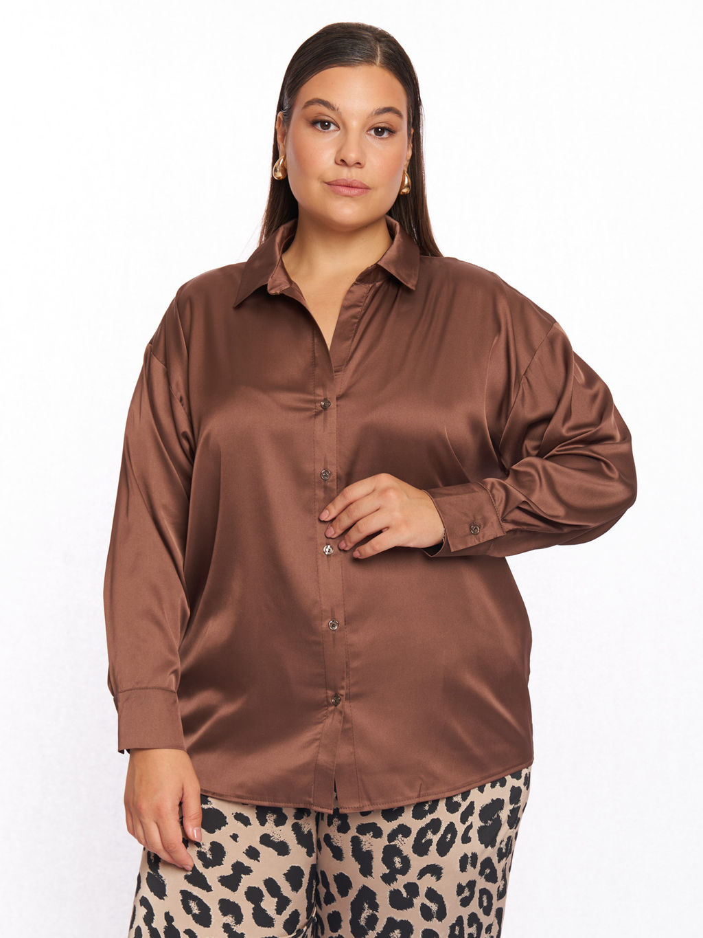 Атласная рубашка BL11537BRW19 - Артесса фото 9