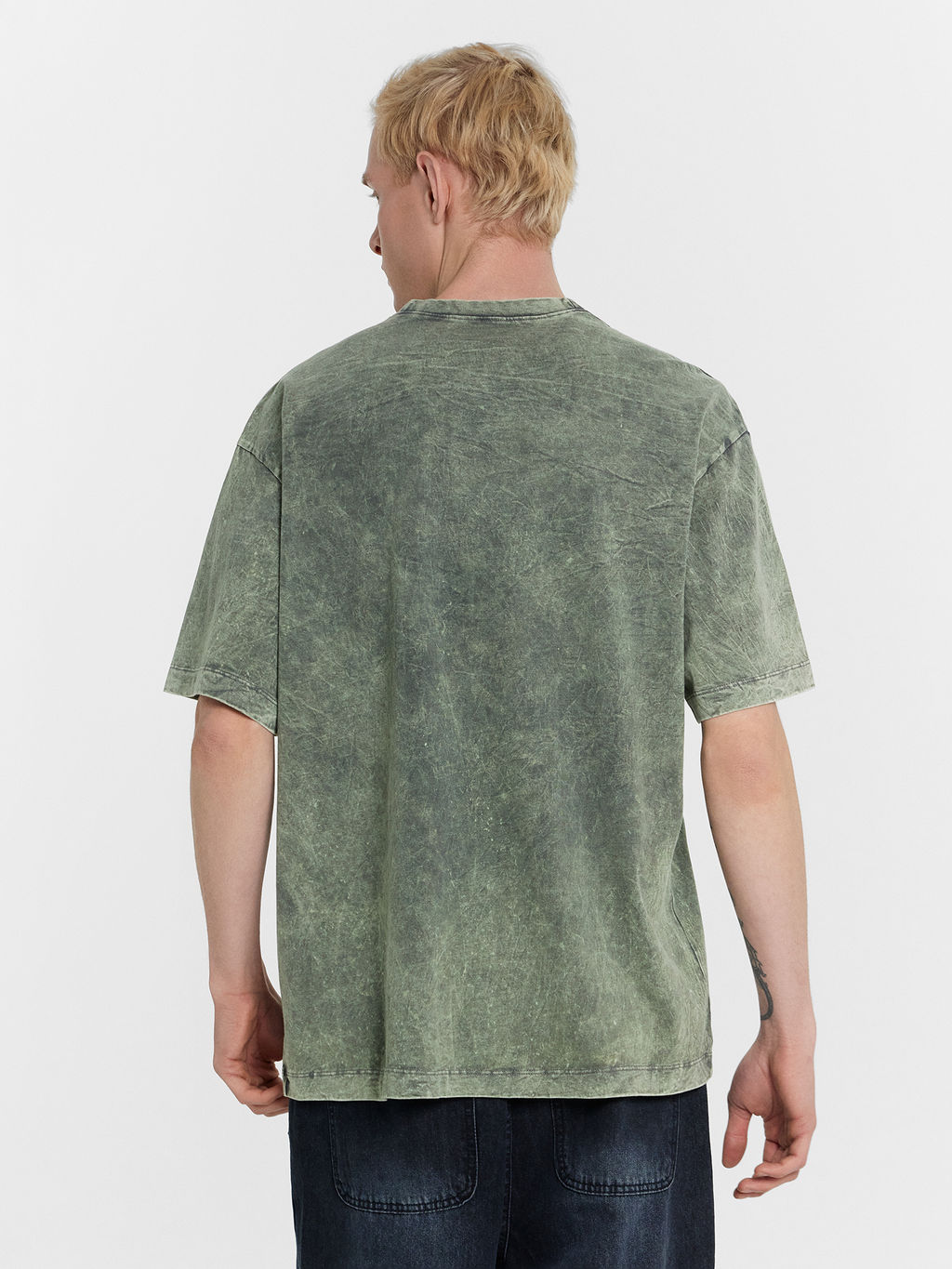 Футболка мужская серая с обработкой эйсид ACID WASH серый +печать 111858