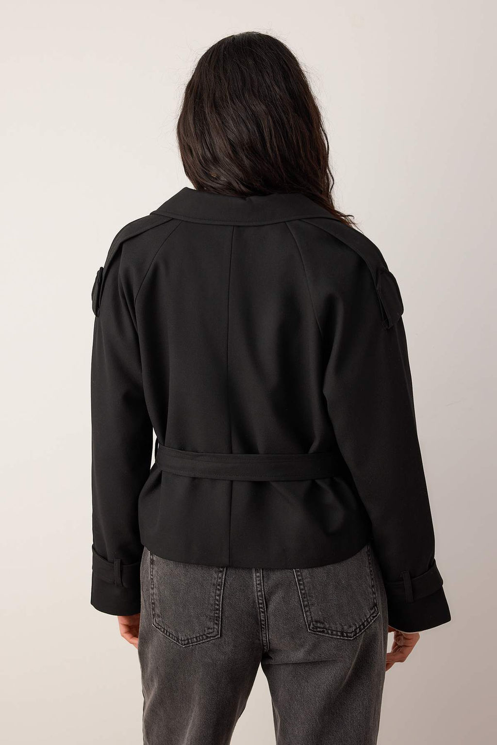 Siyah Premium Dokuma Crop Blazer Ceket TWOSS24BC00010