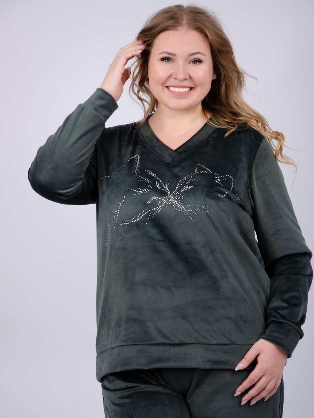 Костюм Велюр 5 тёмно-серый, велюр - Малина фото 22