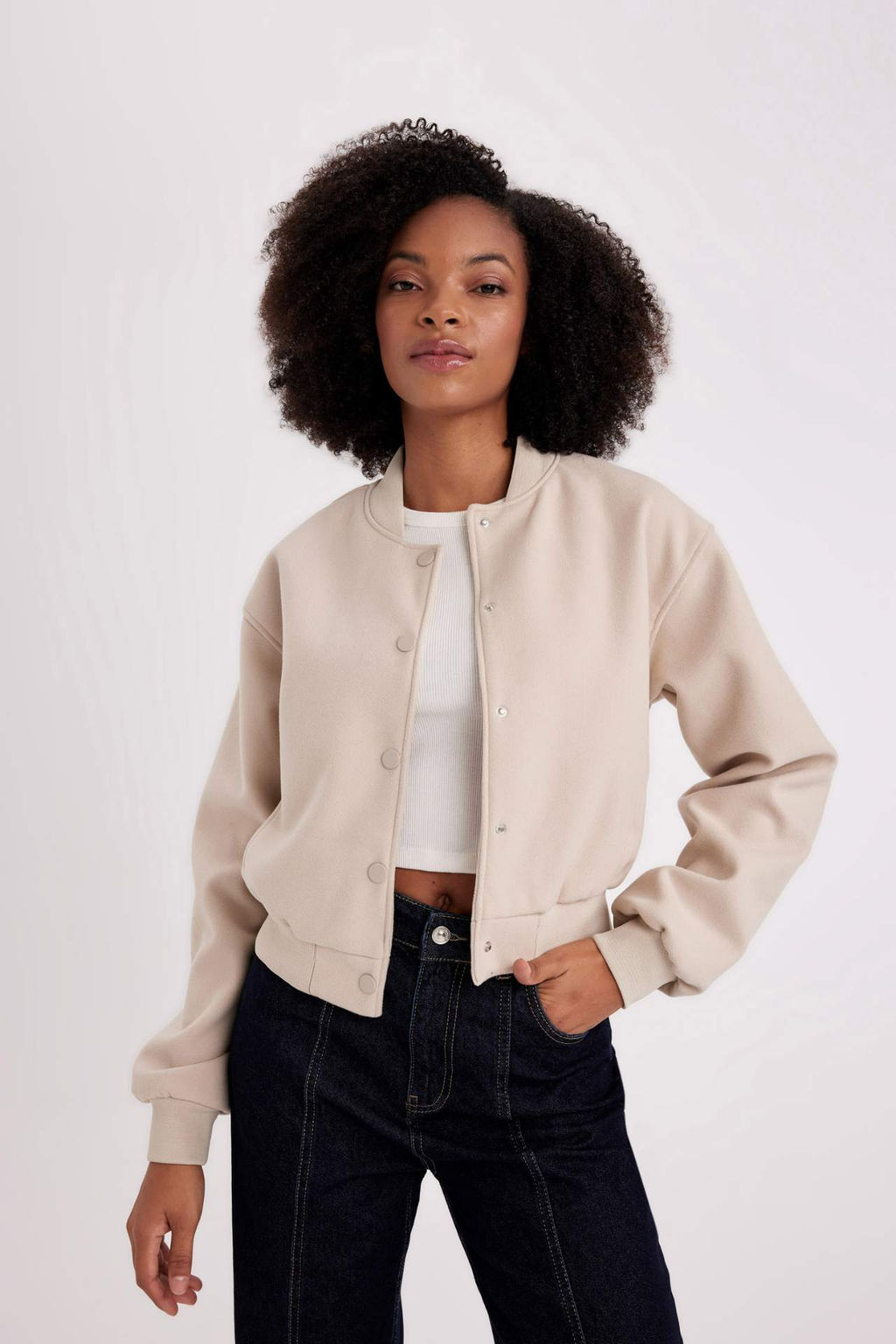 Kolej Yaka Duz C?tc?tl? Kase Bomber Ceket - Defacto фото 2