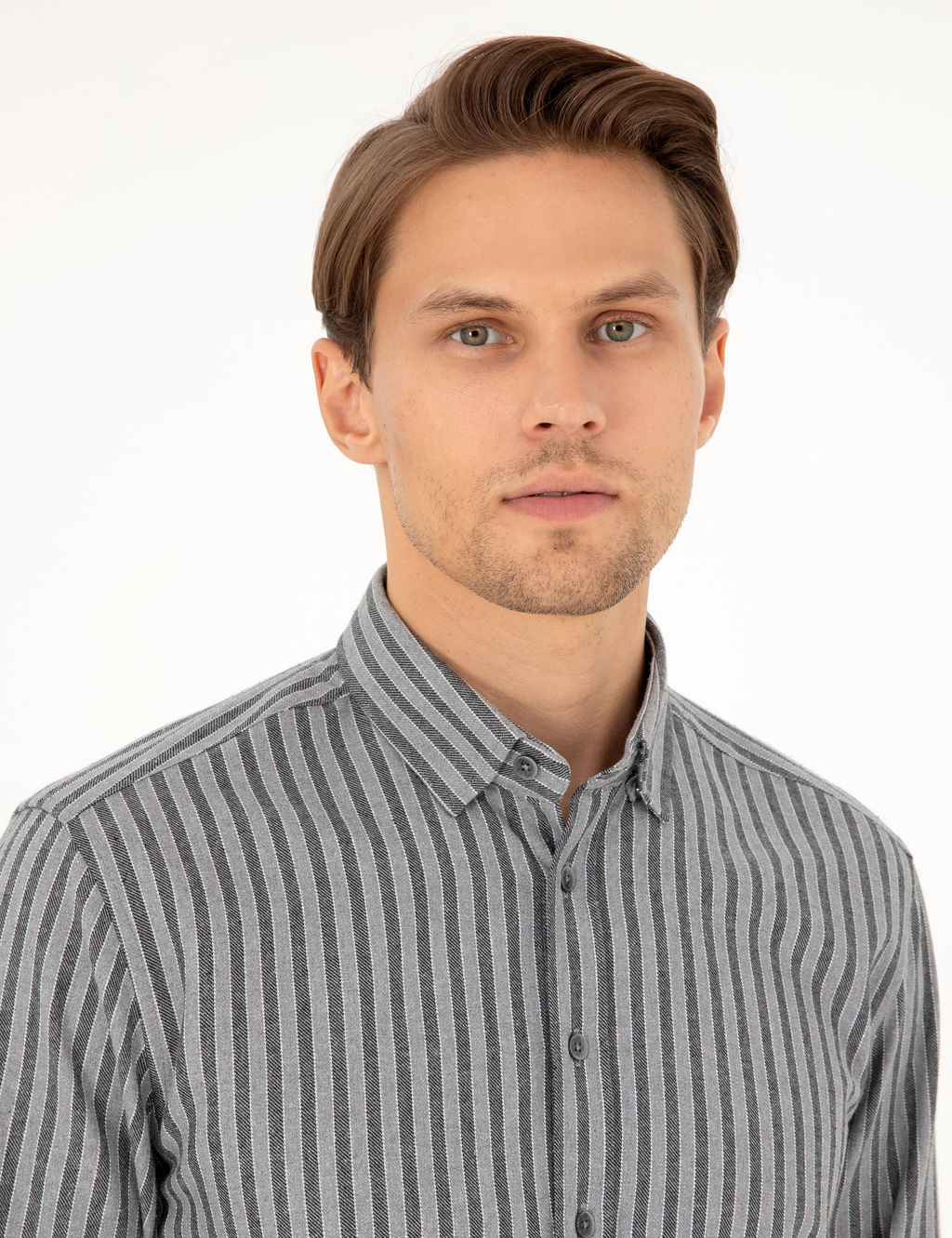 Gri Regular Fit _izgili Uzun Kollu G_mlek - Pierre cardin фото 2