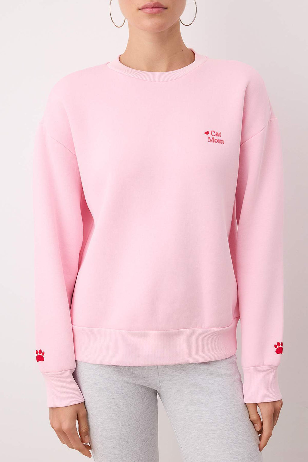 Ac?k Pembe Regular/Normal Kal?p Nak?s Detayl? Kal?n Ici Polarl? Orme Sweatshirt TWOAW26SW00200 - Trendyolmilla фото 3