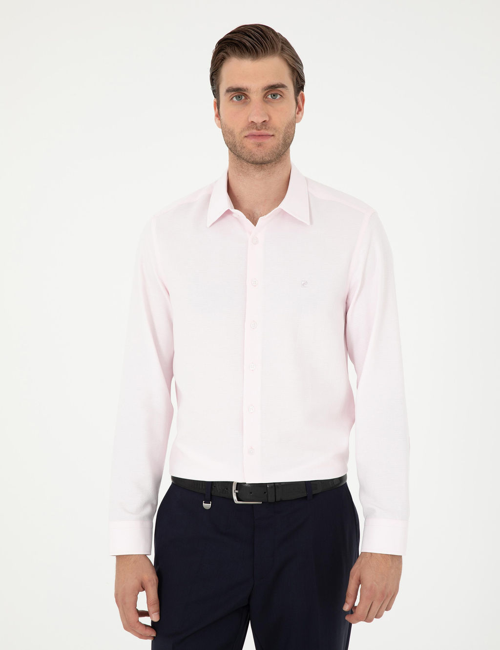 Рубашка Pierre Cardin Slim Fit светло-розовая с длинным рукавом