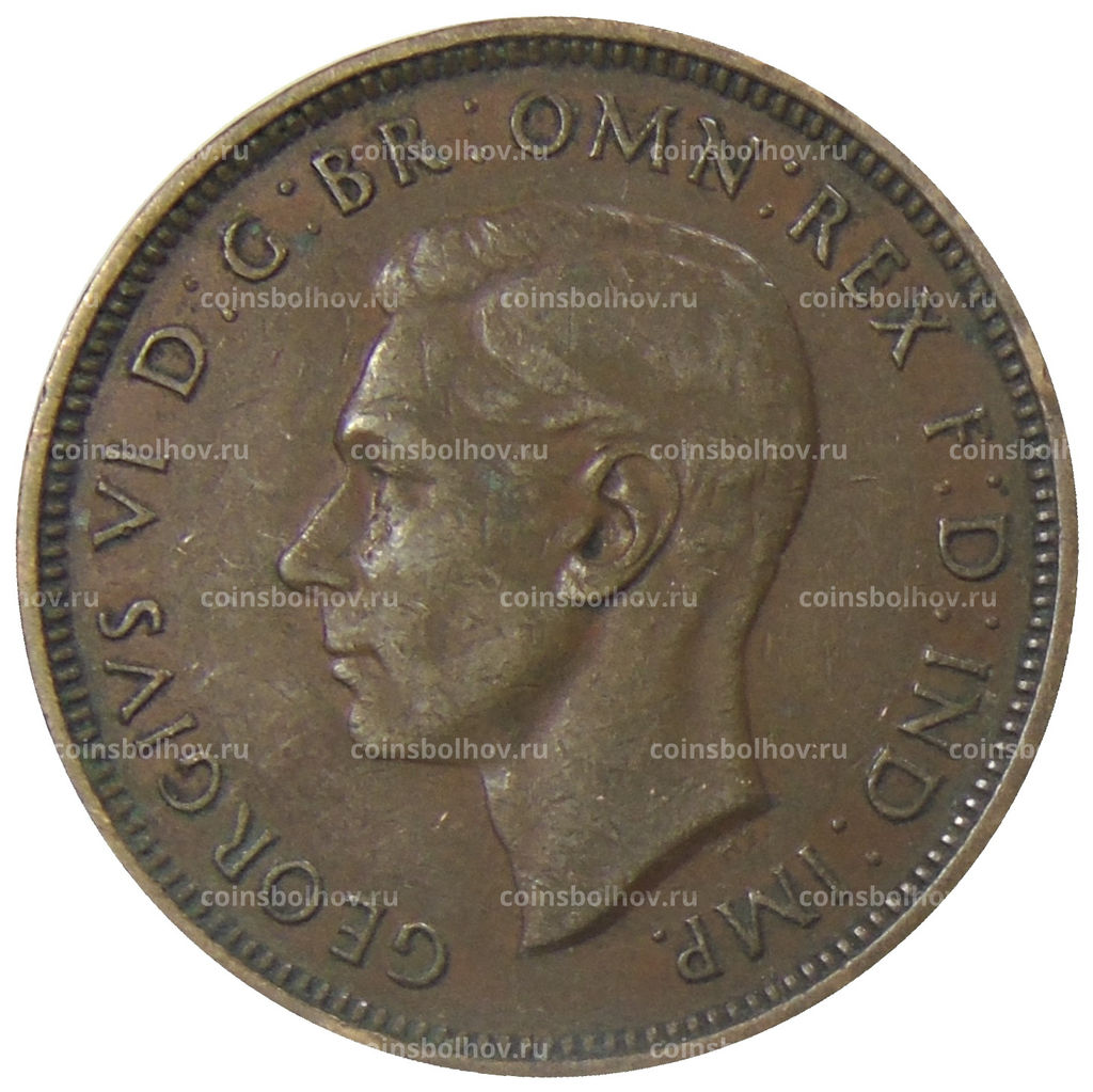 Монета 1/2 пенни 1938 года Австралия