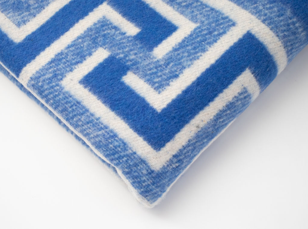 Одеяло байковое в канте 140*205 жаккард "Греция" цв. синий (Россия ВВТ)