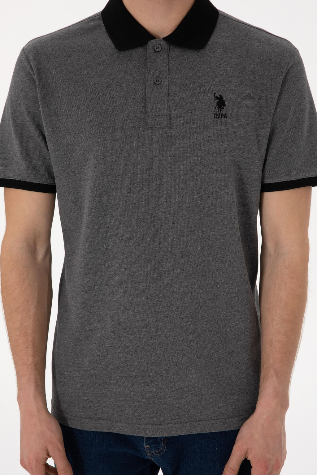 Erkek Regular Fit Polo Yaka Antrasit Melanj Basic Ti__rt Sepette S_rpriz _ndirim