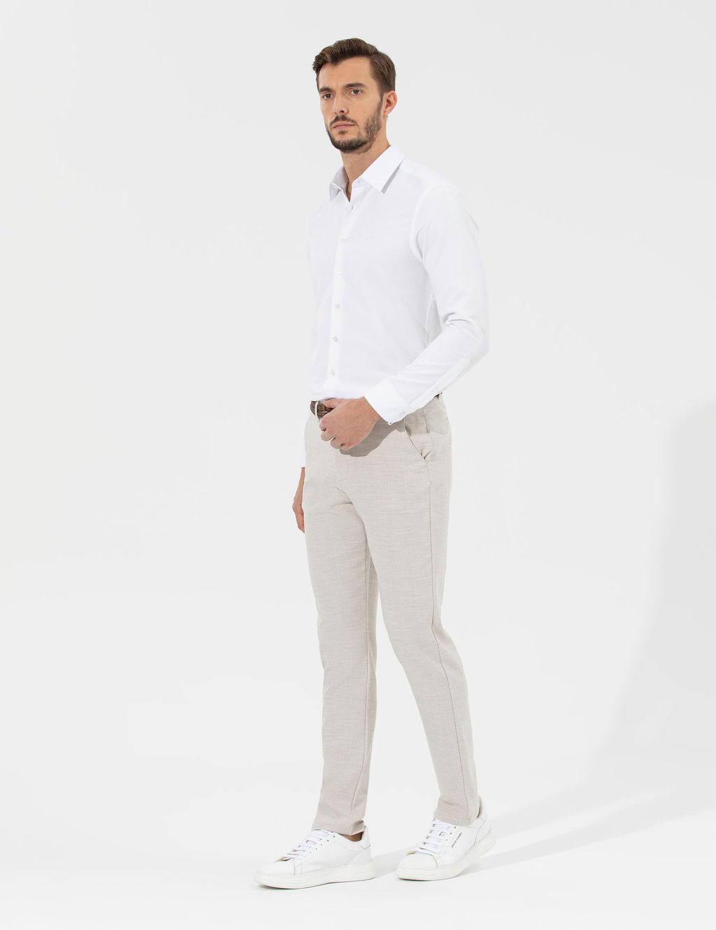 Bej Slim Fit Beli Lastikli Kanvas Pantolon - Pierre cardin фото 12