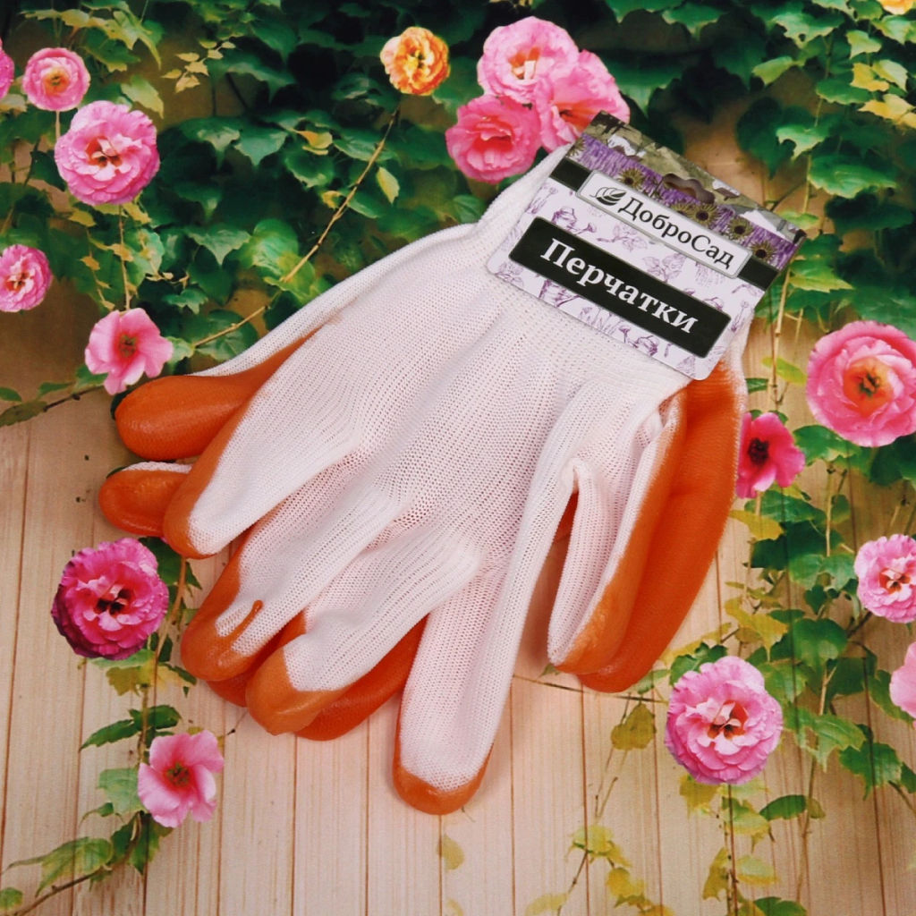 Цена за 12 шт. Перчатки нейлоновые с резиновым покрытием полуоблитые 10 р-р ДоброСад