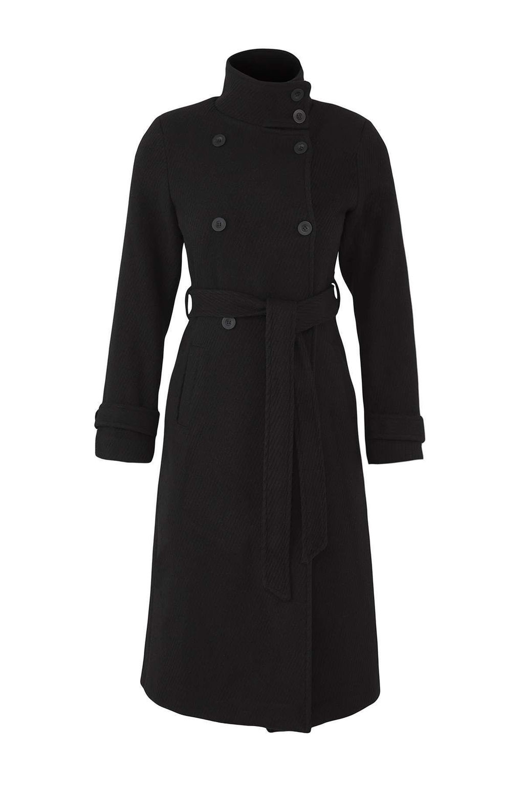 Siyah Dik Yaka Diagonel Kruvaze Regular Uzun Kase Kaban TWOAW26KB00048 - Trendyolmilla фото 6