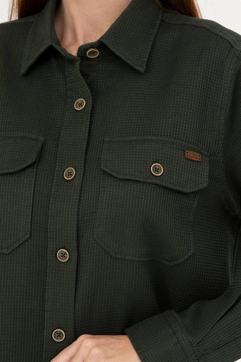 Женская рубашка цвета хаки с длинным рукавом - U.s. polo assn фото 7