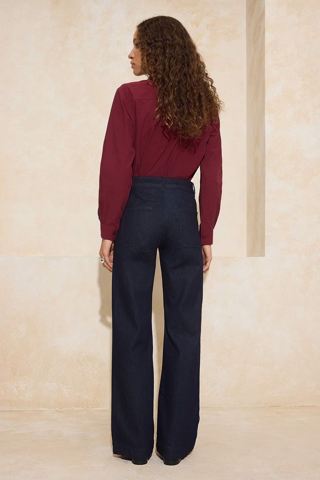 Lacivert Yuksek Bel Cep Detayl? Raw Wide Leg Jeans TWOAW26JE00231