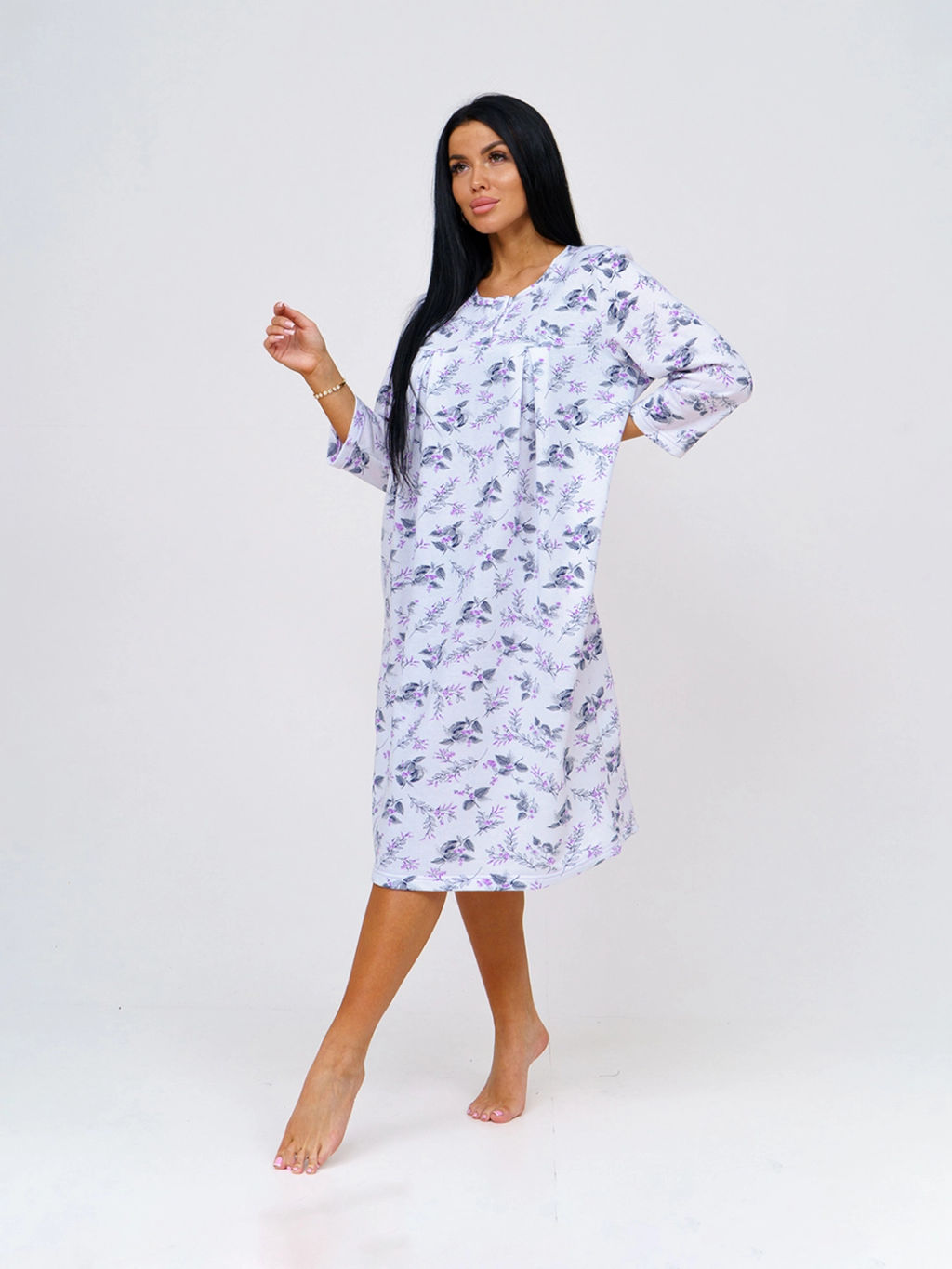 Ночная сорочка женская, цвет белый фиолетовый