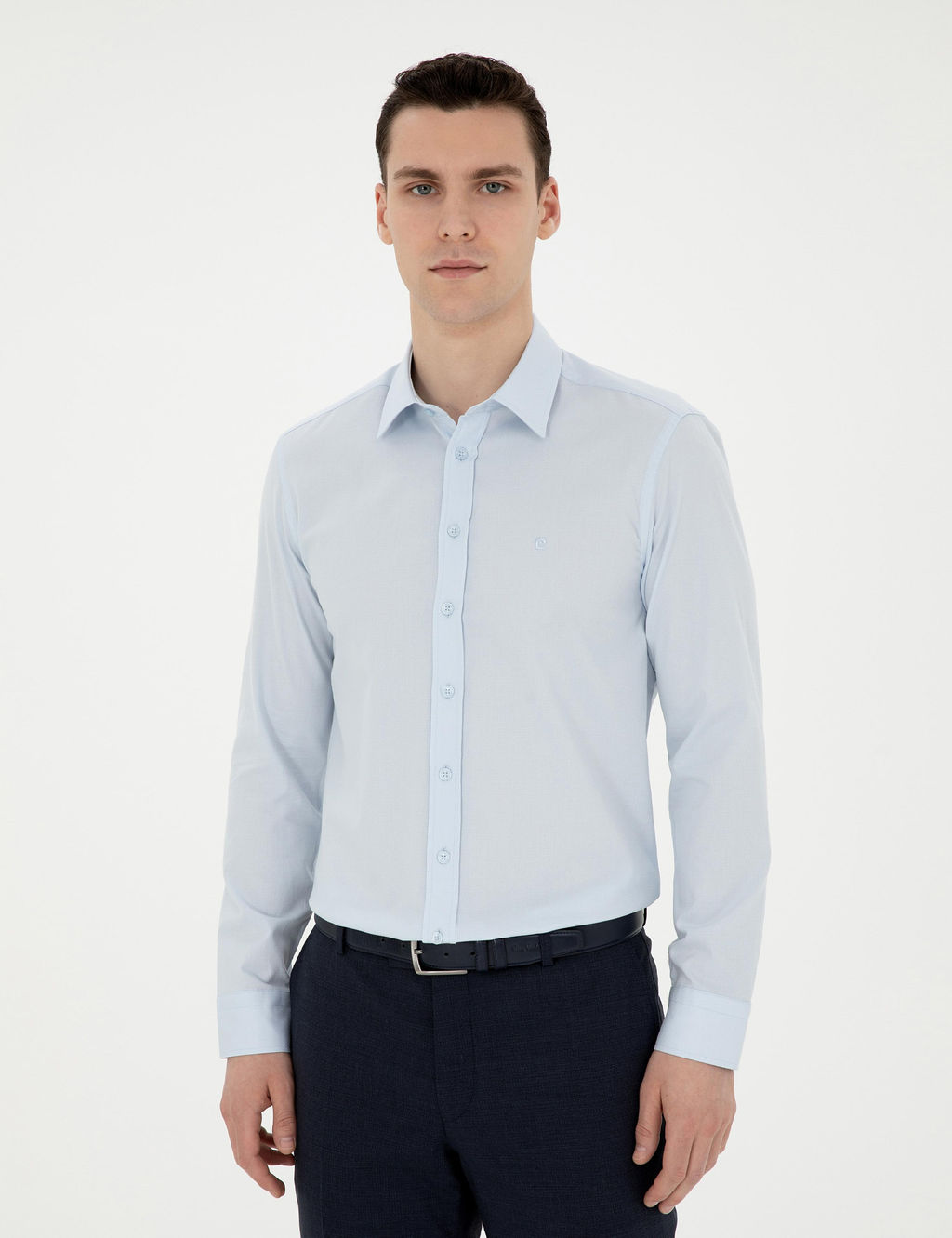A__k Mavi Slim Fit Uzun Kollu G_mlek