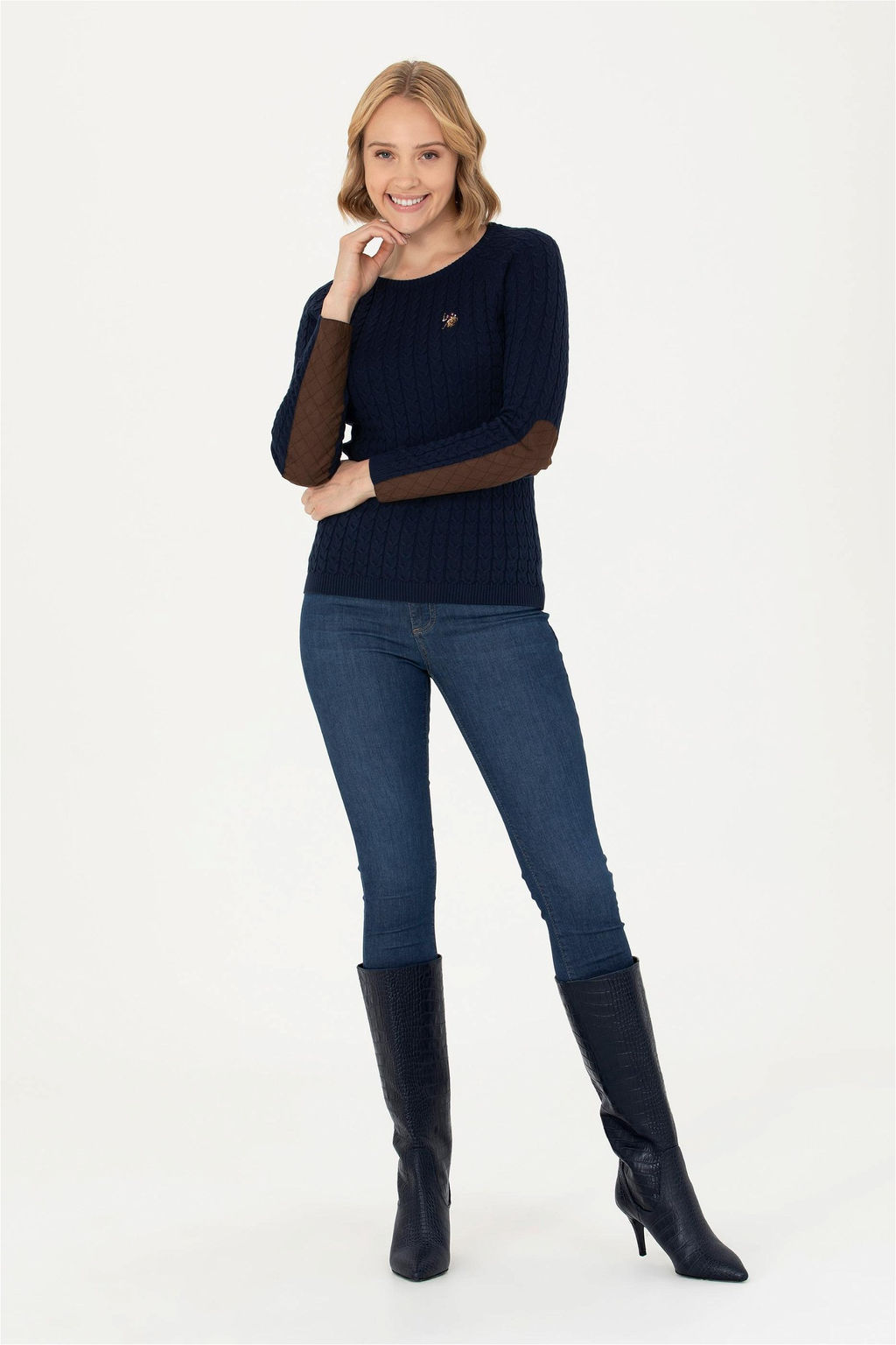 Женский базовый свитер темно-синего цвета с круглым вырезом Неожиданная скидка в корзине - U.s. polo assn фото 4