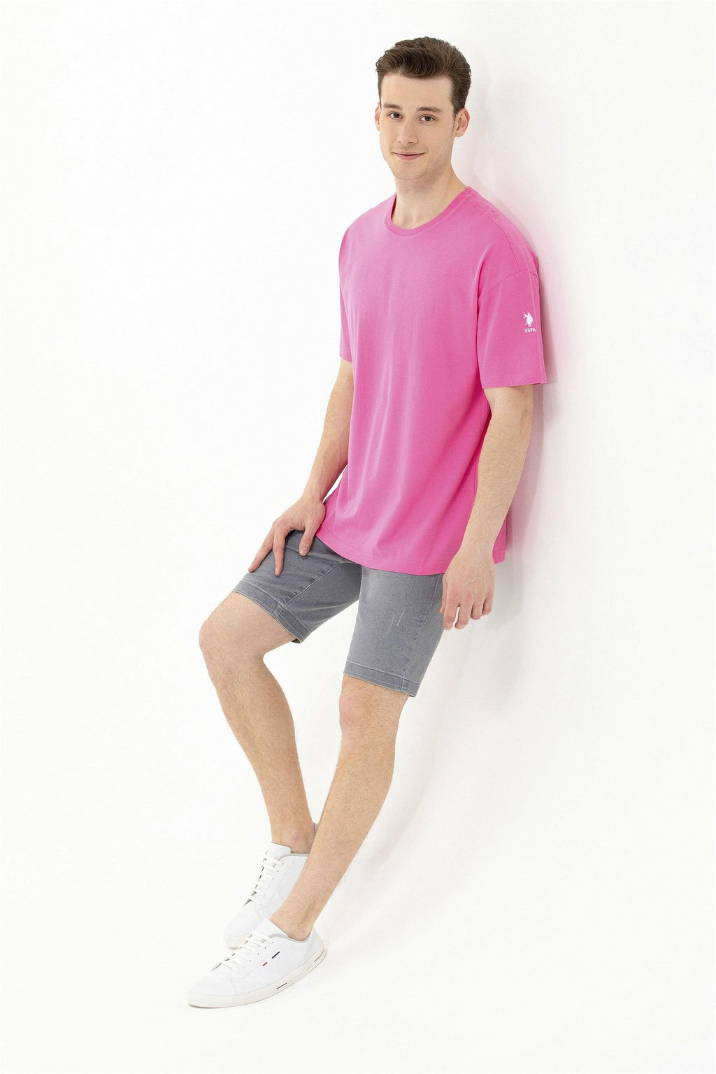 U. S. Polo Assn Мужская розовая футболка оверсайз с круглым вырезом - U.s. polo assn фото 10