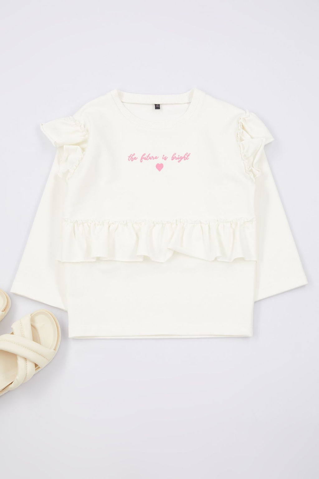 Lila K?z Cocuk Slogan Bask?l? F?rf?r Detayl? Orme Sweatshirt TKDAW25SW00033 - Trendyolmilla фото 2