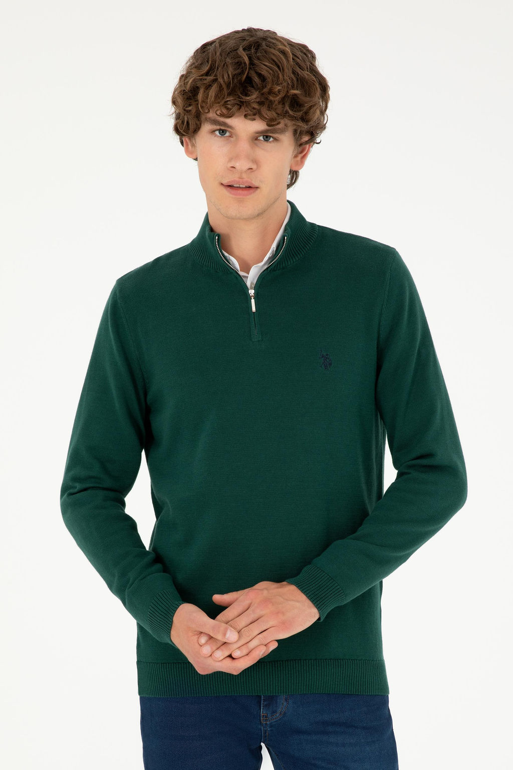 Мужской темно-зеленый базовый свитер - U.s. polo assn фото 8