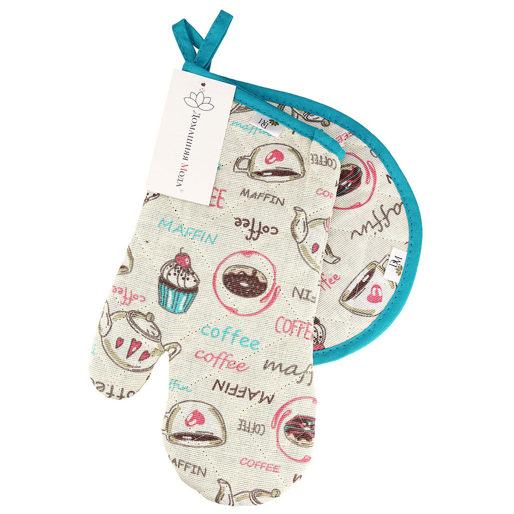 Кухонный комплект Вкусняшки: прихватка-варежка 15х30см + прихватка 20х25см форма Капелька, рогожка 171г/м2, хлопок 100%, наполнитель - ватин 280г/м2, на пластмассовом подвесе, Домашняя мода (Россия)  фото 4