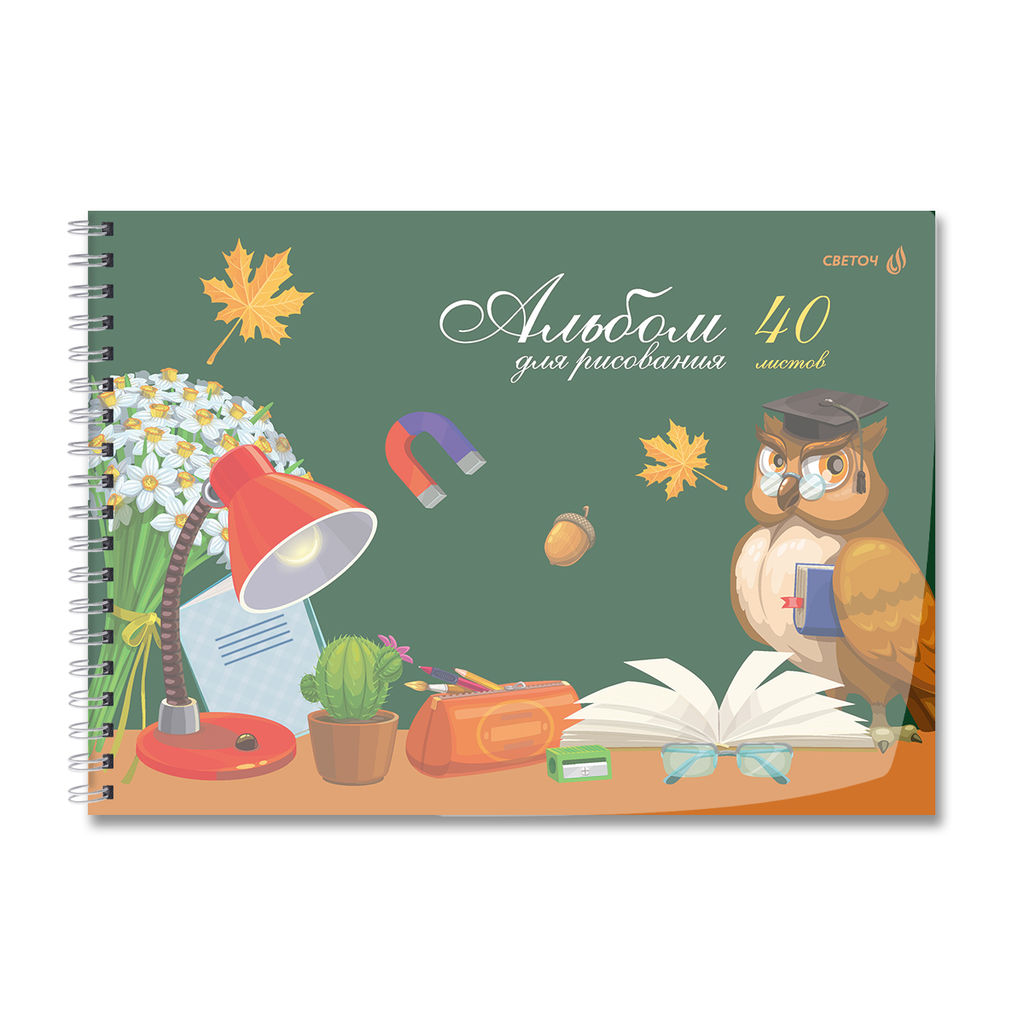 Светоч А207 Альбом для рисования, с пластик. обложкой 180 мкм., цветной титул лист 100 г/м2 A4 29 х 20.5 см 40 л. на гребне 5 шт. 01541 Школьный уголок  фото 3