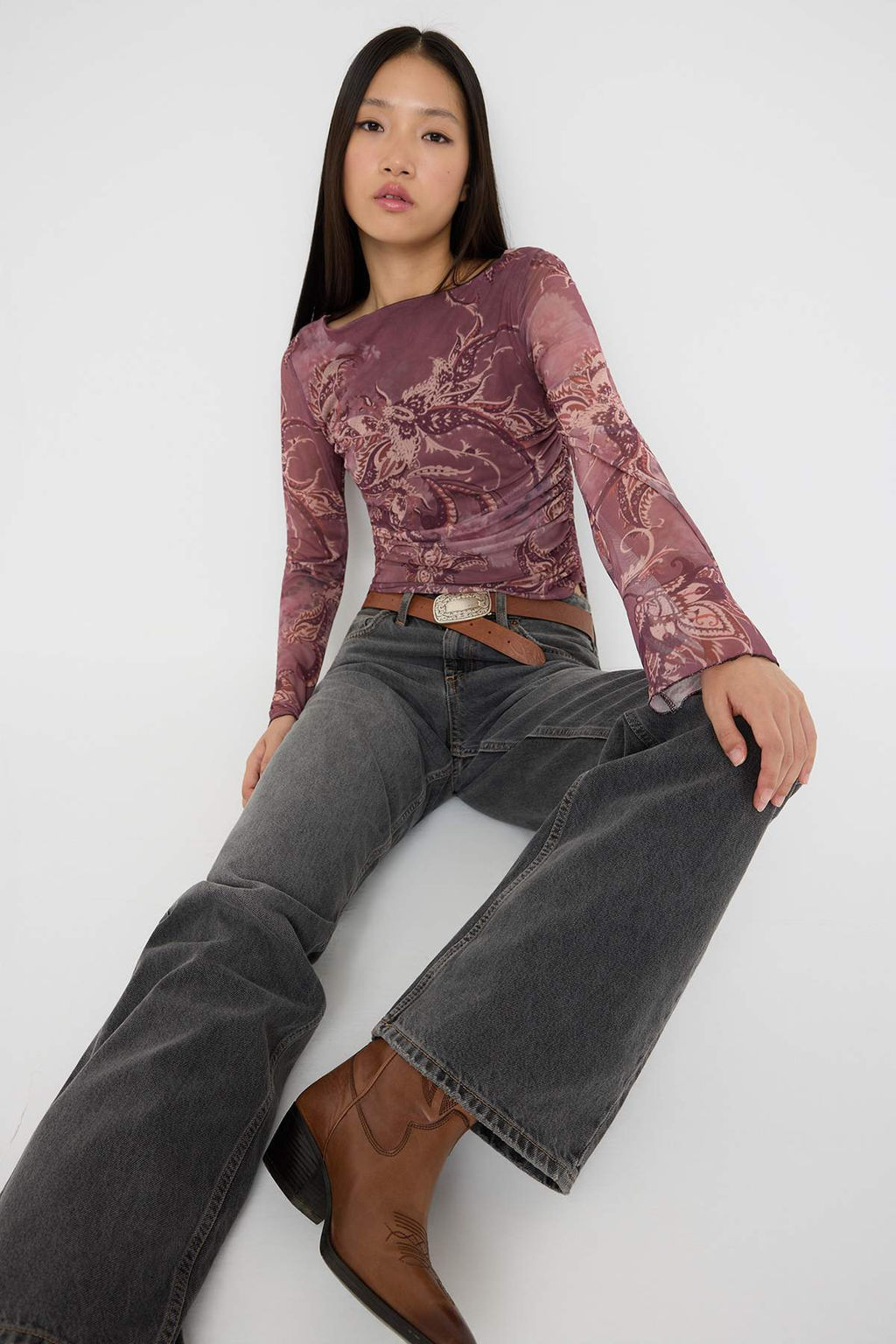 Puantiye Duz Kay?k Yaka Asimetrik Detayl? Vucuda Oturan Esnek Orme Tul Bluz TWOAW26BZ00128 - Trendyolmilla фото 8