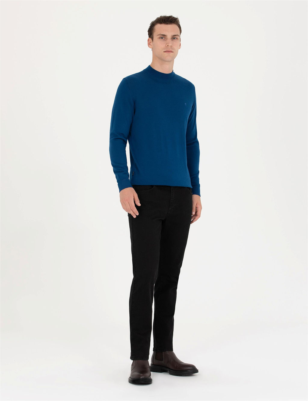 _ndigo Regular Fit Bato Yaka Y_n Kar___ml_ Basic Triko Kazak
