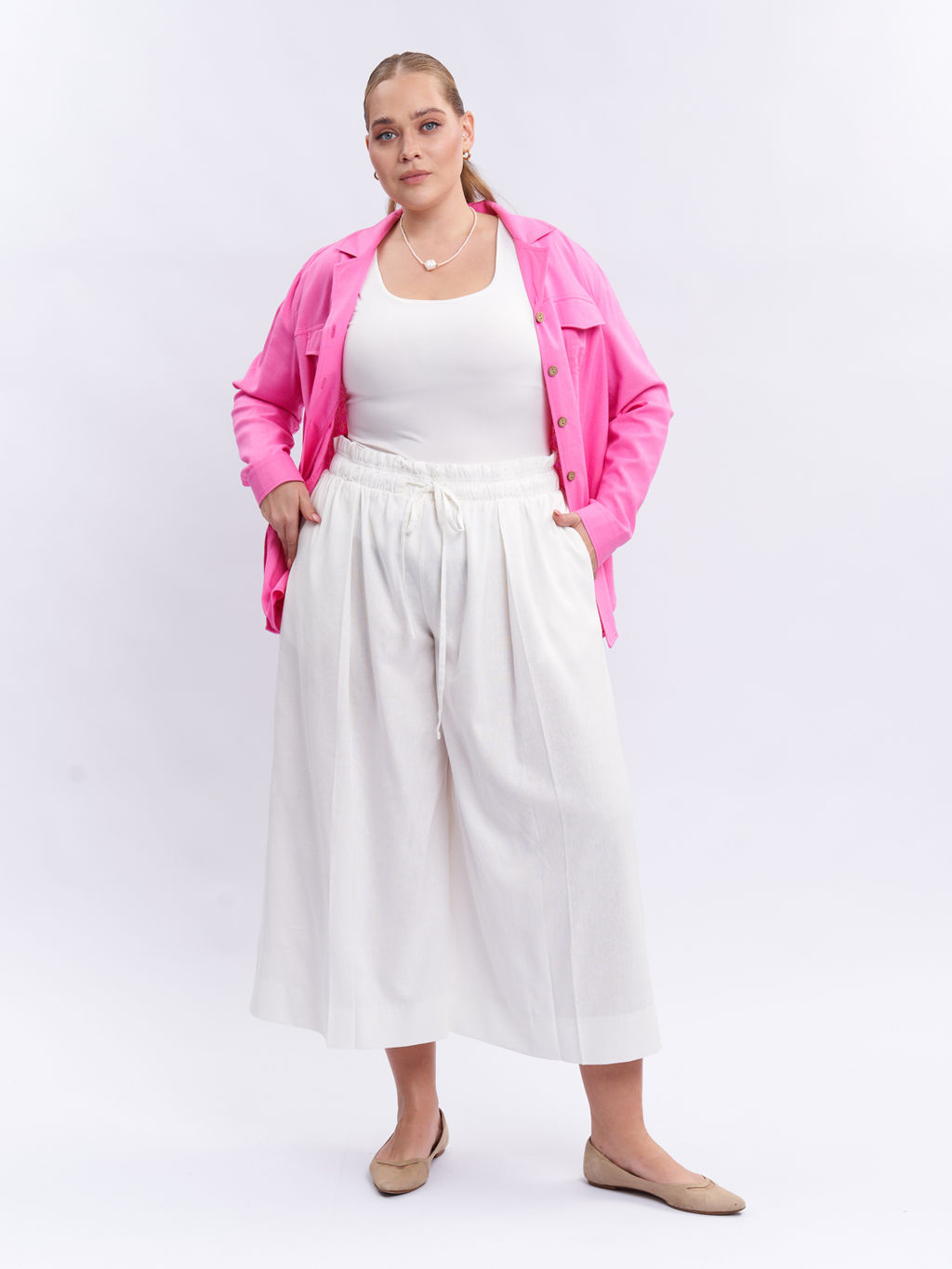 Брюки кюлоты льняные TBB19252WHT04