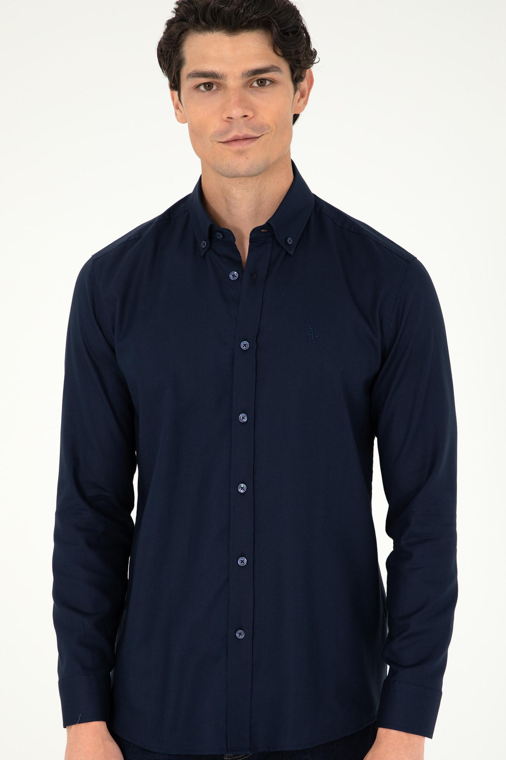 Мужская темно-синяя базовая рубашка с длинным рукавом - U.s. polo assn фото 3
