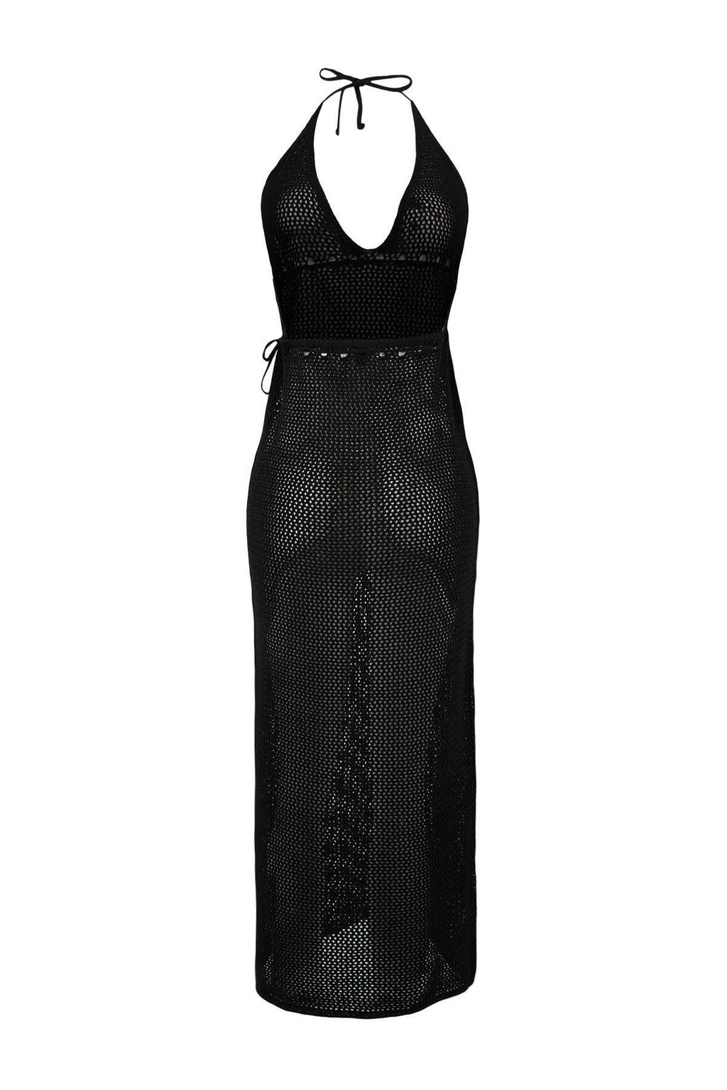 Siyah Triko Boyundan Baglamal? Maxi Plaj Elbisesi TBESS26EL00024