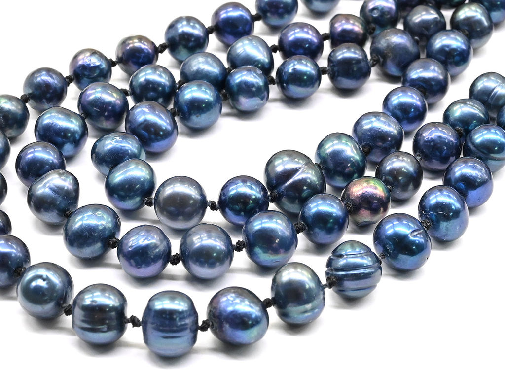 Бусы длинные из жемчуга шарик 8мм цвет черный, 110см