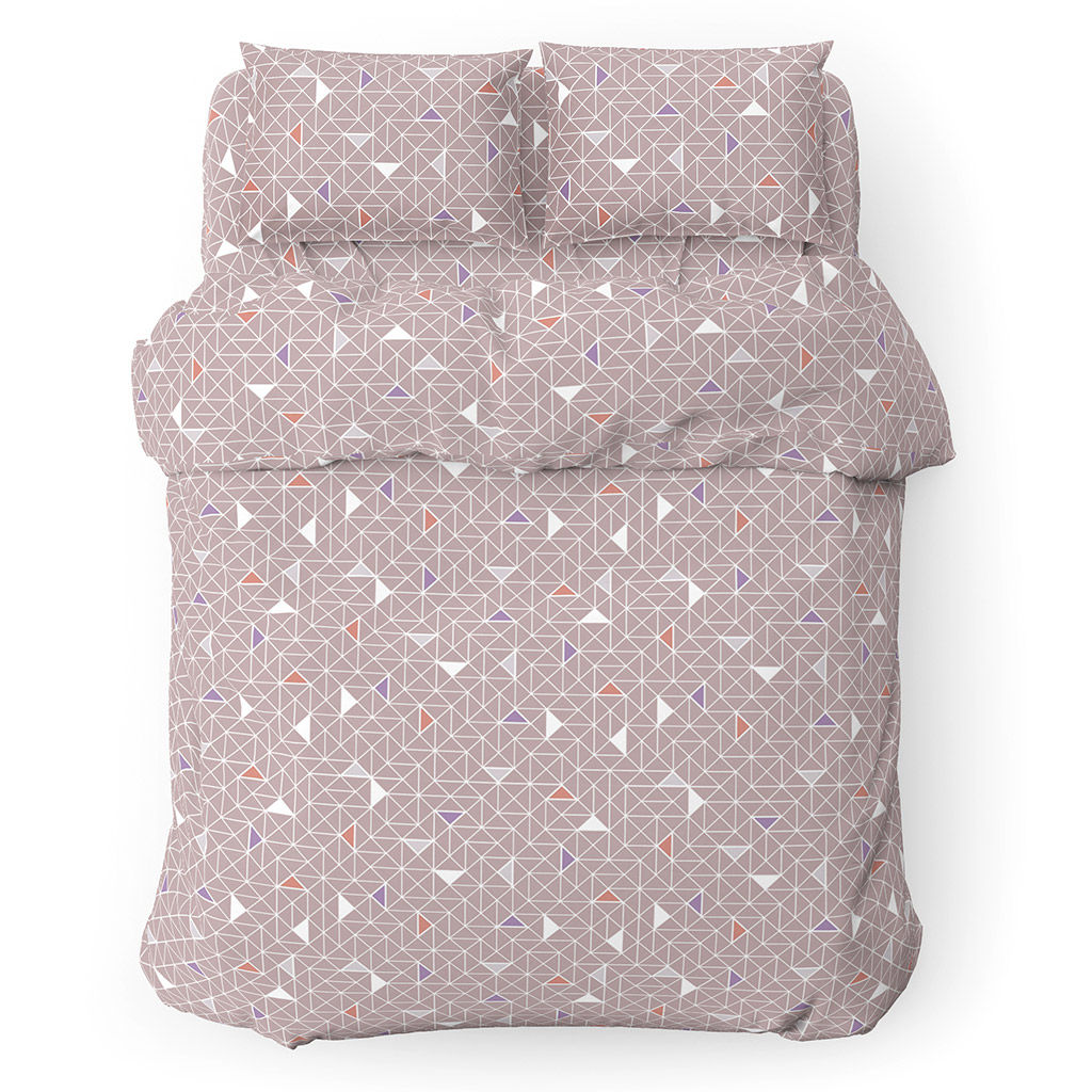 Постельное белье, комплект Дуэт (семейный) Треугольники, мокко 5 предметов: 2 пододеяльника 145х215см, евро-простыня 220х240см, 2 наволочки 70х70см с клапаном-запахом, бязь 121г/м2, хлопок 100%, упаковка классическая ПВХ 34,5х41см, Домашняя мода  фото 2