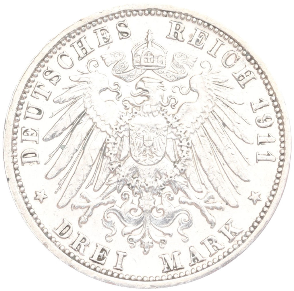 Монета 3 марки 1911 года G Германия (Баден)