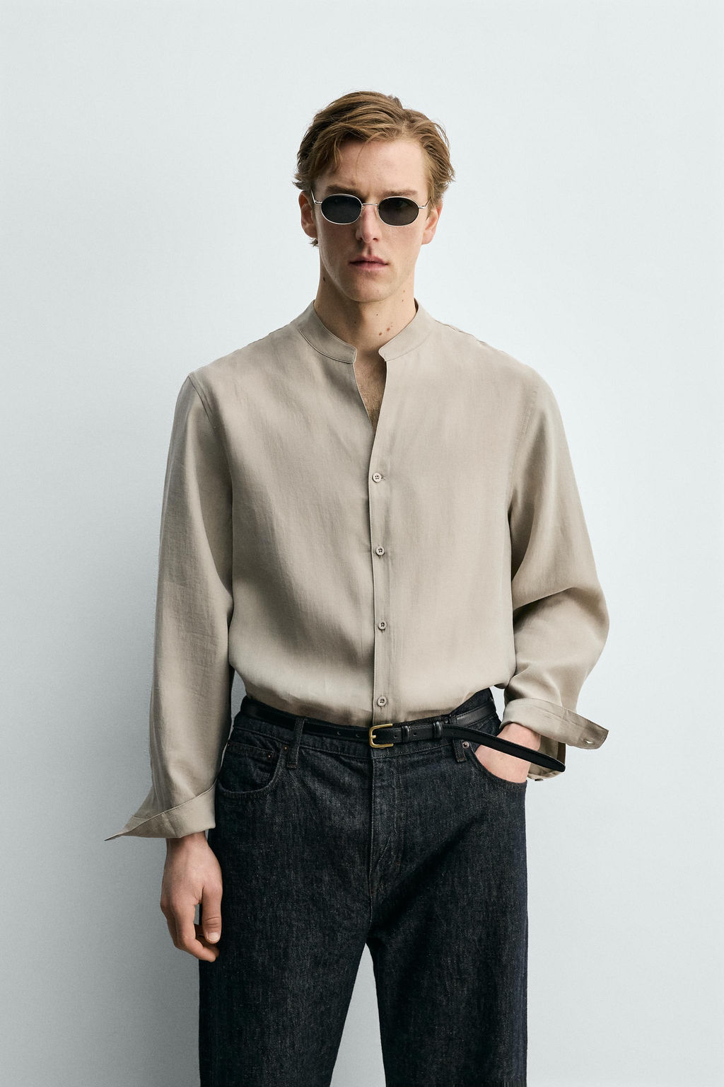 CAMISA FLUIDA CUELLO TIRA / Piedra - Zara фото 2