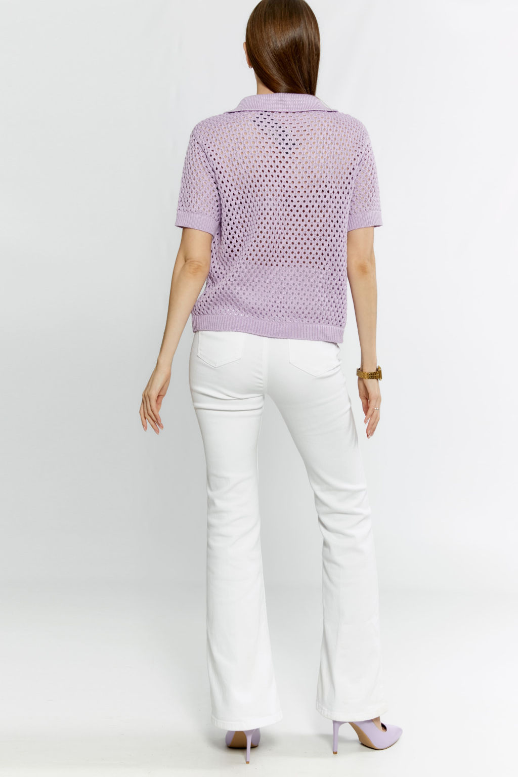 Джемпер из вязаного трикотажа с плетением в виде сетки.