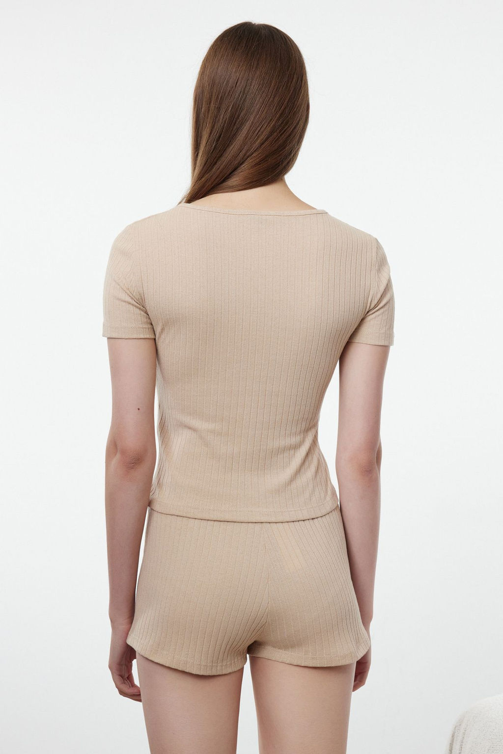 Trendyolmilla Bordo Dugme Detayl? Fitilli Sortlu Orme Pijama Tak?m? THMSS24PT00097 фото 27