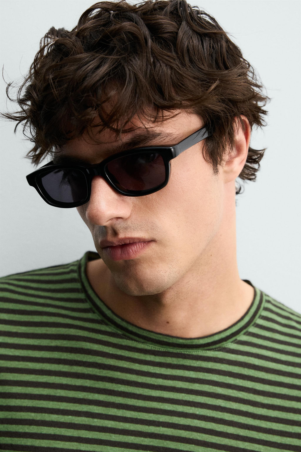 CAMISETA REGULAR FIT RAYAS MEZCLA LINO / Marr?n / Verde