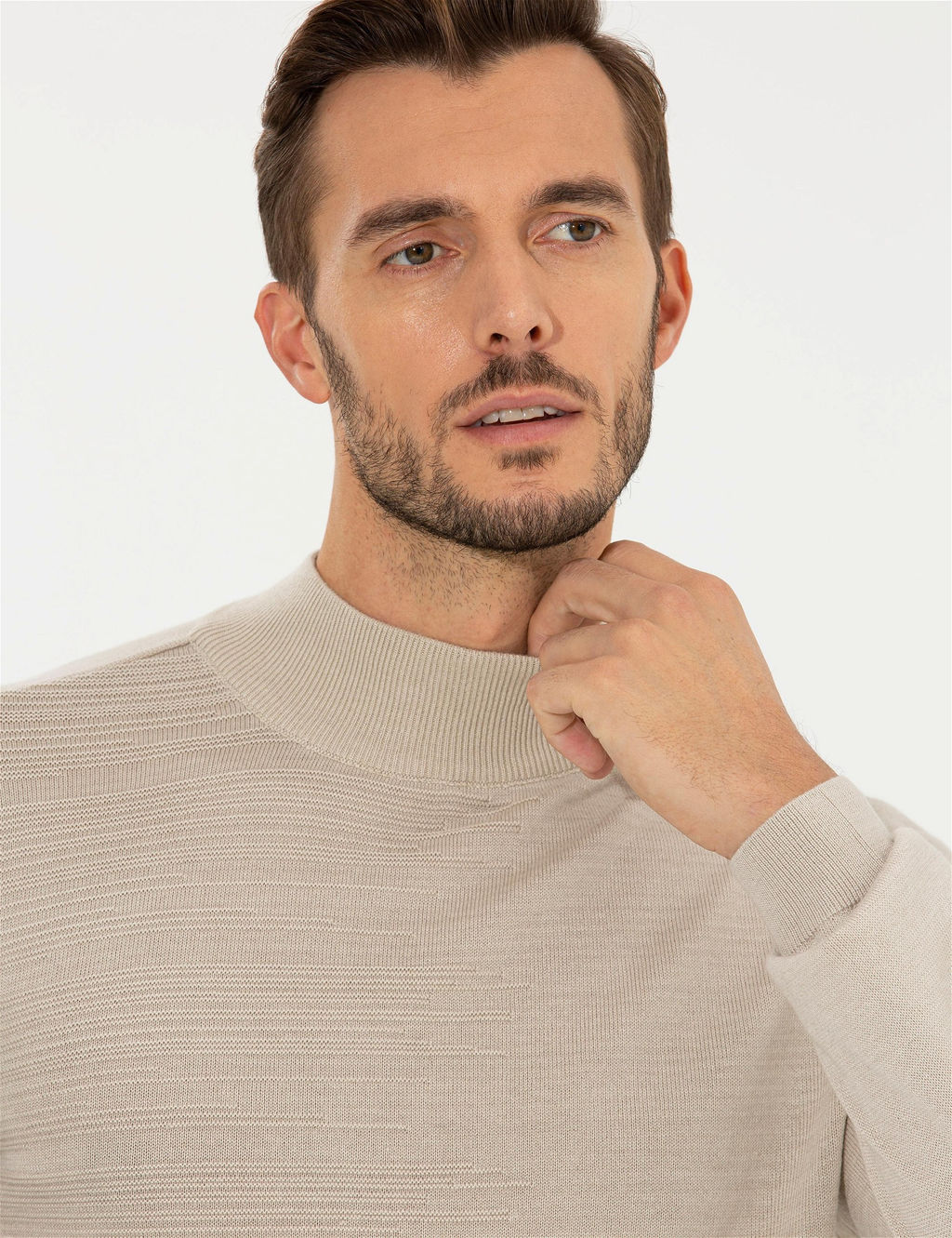 Kum Melanj Slim Fit Yar_m Bal_k__ Yaka Triko Kazak - Pierre cardin фото 3