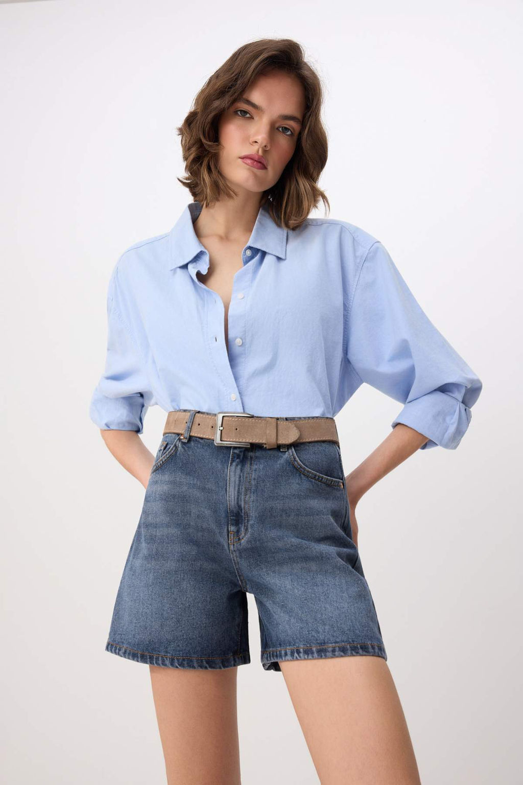Koyu Mavi %100 Pamuk Y_ksek Bel Denim City _ort TWOSS26SR00094