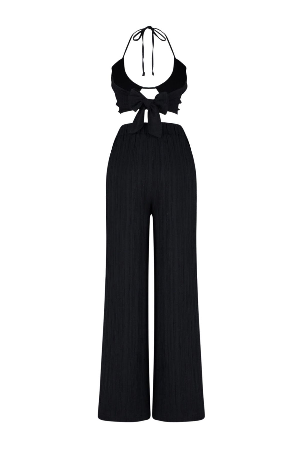 Siyah Dokuma Keten Kar?s?ml? Bluz Pantolon Plaj Tak?m TBESS24AU00030